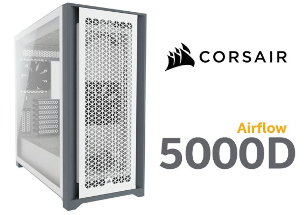 [840006627494] Corsair 5000D AIRFLOW E-ATX, ATX, USB Type-C, 1x 120mm Front  Rear, Radiator 360mm. 7+2 PCI Slot, 4x 2.5" SSD, 2x 3.5" HDD. VGA 420mm. White. Case