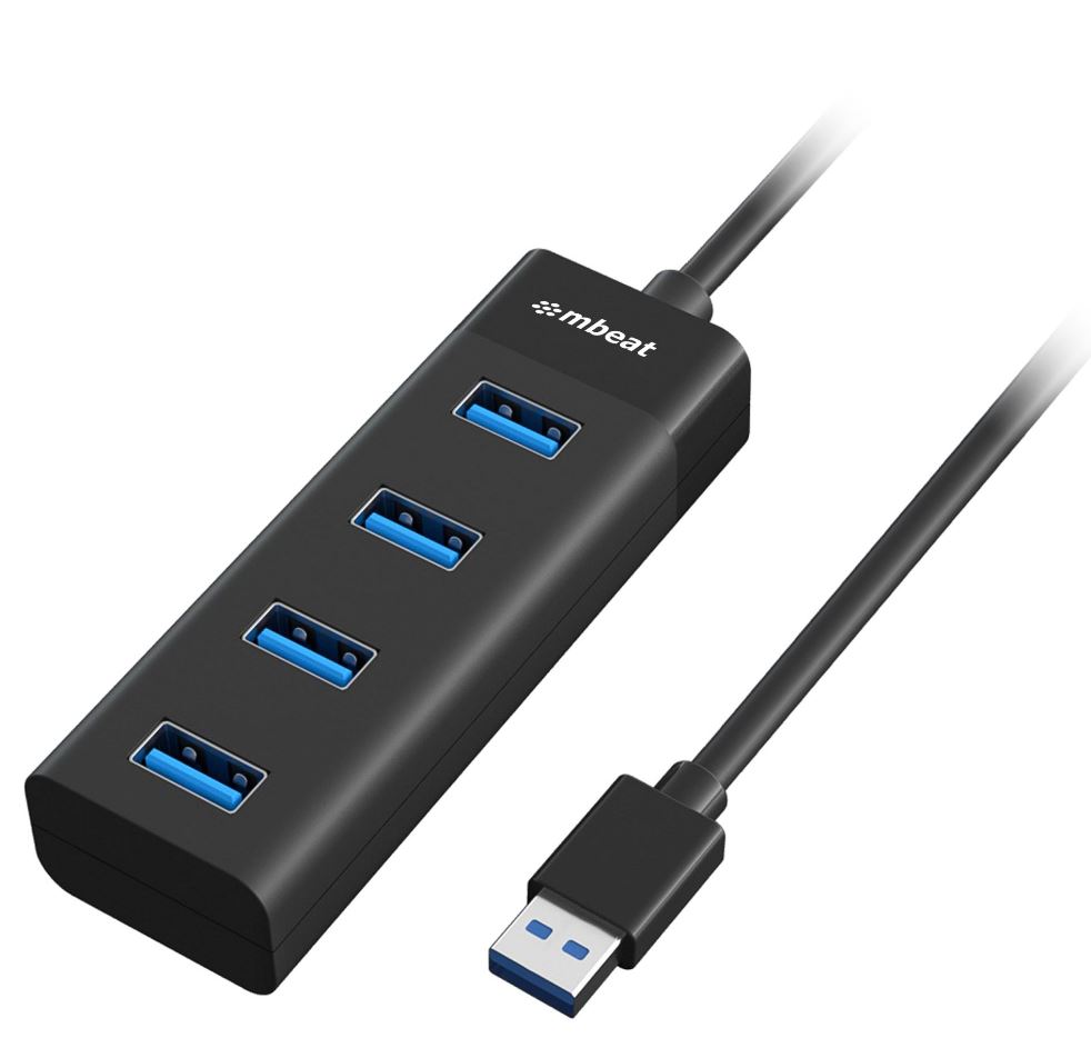 9346396003050 mbeat® 4-Port USB 3.0 Hub - Black USB 3.0 transfer speeds up to 5Gbps. Plug-and-play Compact and lightweight Weight: 37g