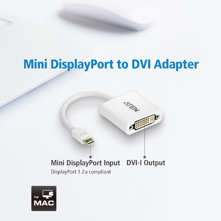 4710423775237 Aten Mini DisplayPort to DVI Adapter, Supports VGA, SVGA, XGA, SXGA, UXGA and resolutions up to 1920x1200(PC) / 1080p(HDTV)