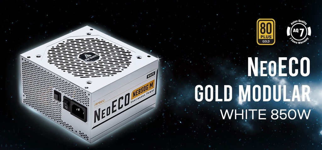 [761345112314] Antec NE 850w 80+ Gold, Fully-Modular, LLC DC, White 1x EPS 8PIN, 120mm Silent Fan, Japanese Caps, ATX Power Supply, PSU, PCIE 5.0 Rdy. 7yrs Wty