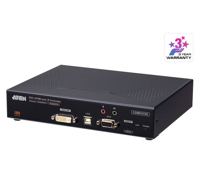 4710469340352 Aten DVI-I Single Display KVM over IP Transmitter with Software Decoder Ability, Supports power/network failover, Superior video quality