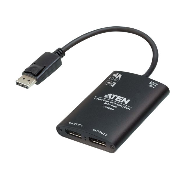 4710469340475 Aten VS92DP Video Splitter 2-Port True 4K resolution for dual output, up to 3840x2160@30 Hz, DisplayPort 1:2; HDCP 1.3 Compliant