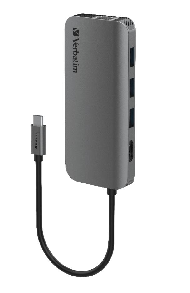 4895117966044 Verbatim USB-C Hub with HDMI, RJ45, SD, microSD, 3x USB A, USB-C PD 100W - Space Grey (LS) > new 32153