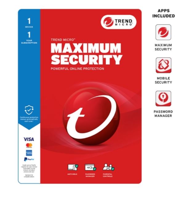 4711370730096 Trend Micro Maximum Security (1 Device) 1Yr Retail Mini Box Auto Renew