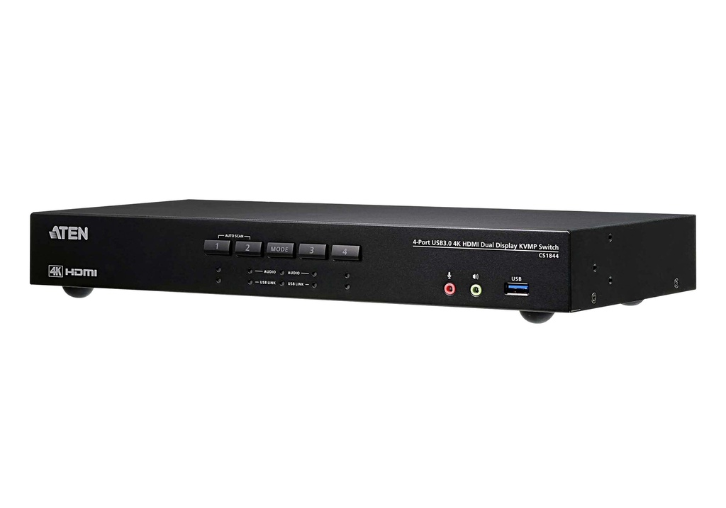 4710469340048 Aten Desktop KVMP Switch 4 Port Dual Display 4k HDMI w/ audio, Cables Included, 2x USB Port, Selection Via Front Panel