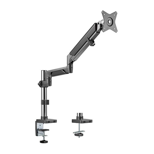 6956745166454 Brateck Single Monitor Pole-Mounted Epic Gas Spring Aluminum Arm Fit Most 17"-32" Monitors, Up to 9kg per screen VESA 75x75/100x100 Space Grey (LS)