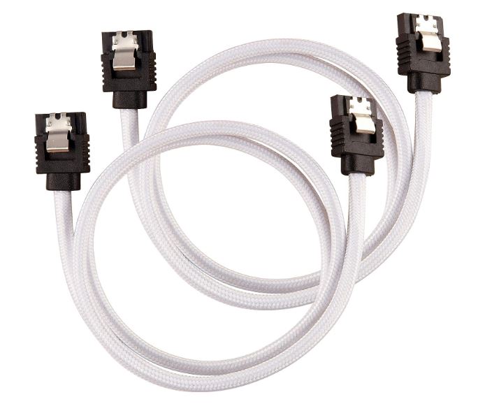 [843591080088] Corsair Premium Sleeved SATA 6Gbps 60cm Cable — White