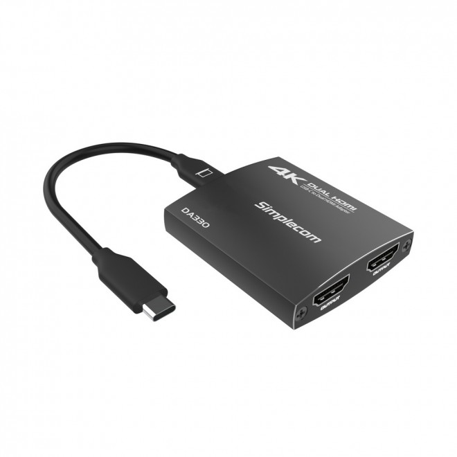 9350414002338 Simplecom DA330 USB-C to Dual HDMI MST Adapter 4K@60Hz with PD and Audio Out