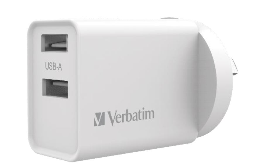[4895117965931] Verbatim USB Charger Dual Port 2.4A - White Twin Port Wall Charger