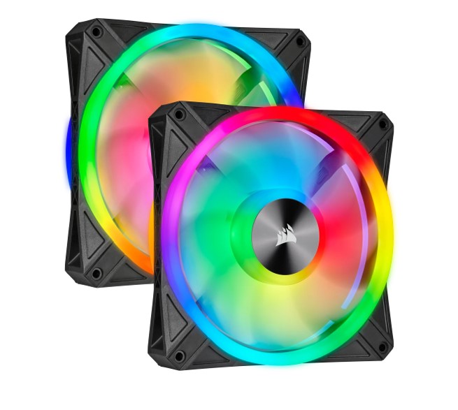 840006611707 Corsair QL140 RGB Dual Fan Kit with Lighting Node Core, ICUE, 140mm RGB LED PWM Fan 26dBA, 50.2 CFM, 2 Fan Pack