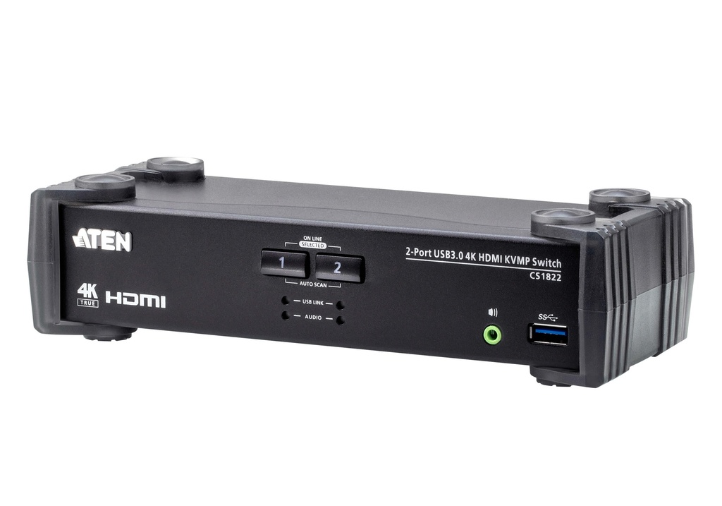 4719264649417 Aten Desktop KVMP Switch 2 Port Single Display 4k HDMI w/ audio mixer mode, Cables Included, Selection Via Front Panel