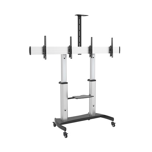 [6956745166584] Brateck Dual Screen Aluminum Height-Adjustable TV Cart with Media Shelf for 37'-60' TVs Up to 50kg (LS)
