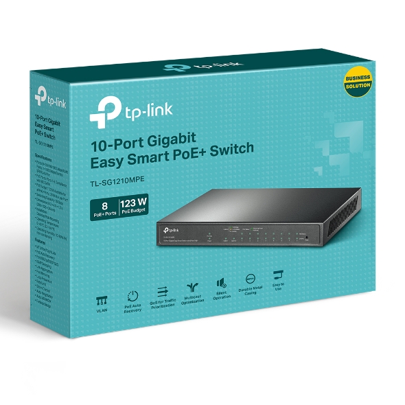 6935364052669 TP-Link TL-SG1210MPE 10-Port Gigabit Easy Smart Switch with 8-Port PoE+PORT: 8× Gigabit PoE+ Ports, 2x Gigabit Non-PoE Ports, 1× Combo Gigabit SFP S