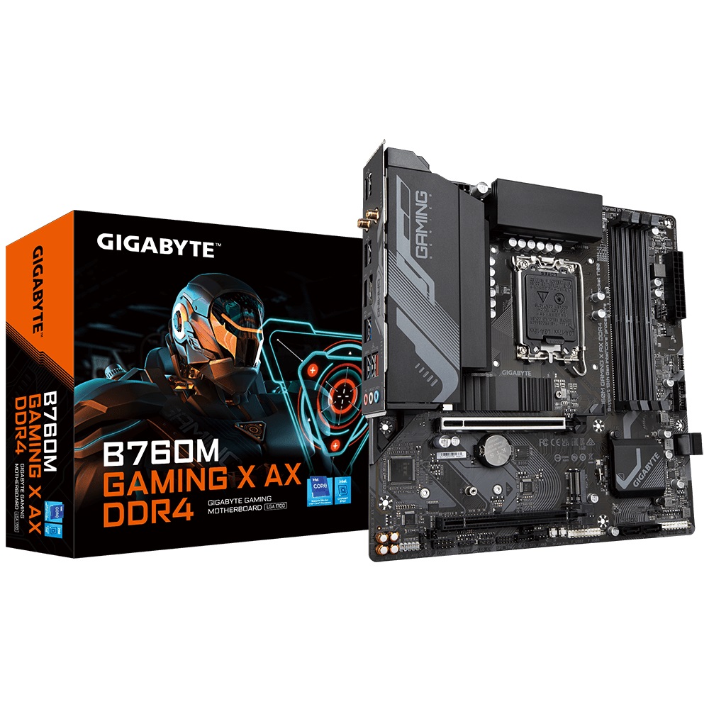 [4719331851392] Gigabyte B760M Gaming X AX DDR4 Intel LGA 1700 m-ATX Motherboard, 4x DDR4 ~128GB, PCI-E x16, M.2, 4x SATA,  5x USB 3.2, 1x USB 2.0