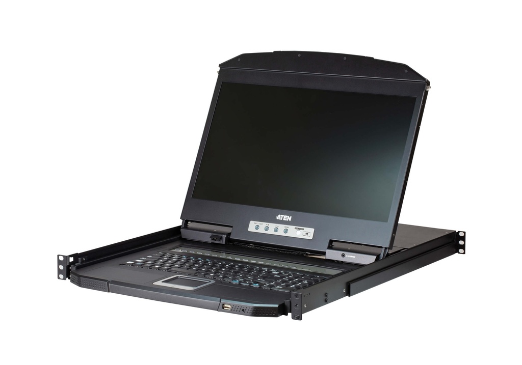 KVA-CL-CL3116NX Aten Rackmount KVM Switch 16 Port VGA w/ 18.5" LCD Display, 2x Custom KVM Cables Included, 1366x768@60hz Display, Short Depth Design