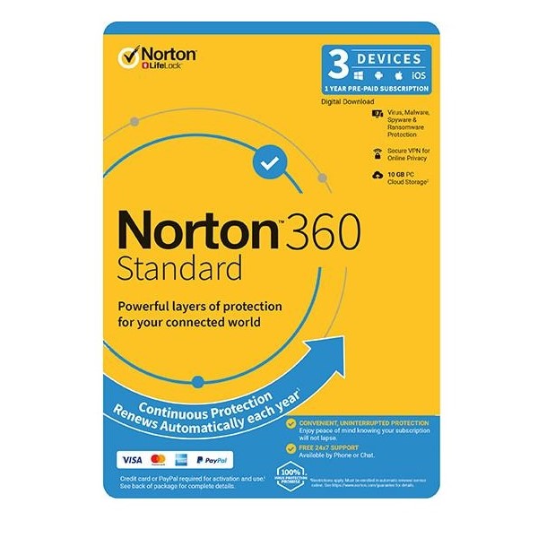 21432691 Norton 360 Standard 10GB AU 1 User 3 Devices ,12 Months, Digital Key via Email (Available on Leader Cloud)