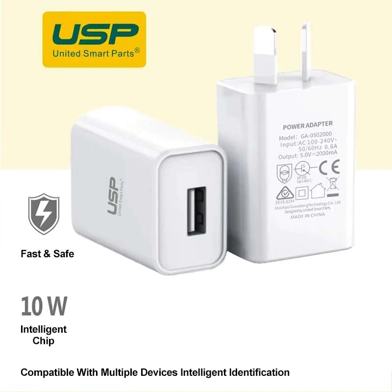 6972475750435 USP 10W USB-A Fast Wall Charger White - Intelligent Chip, Smart Charging, Output Voltage DC5V/3A, Output Current 2A max, Charge Your Phones  Tablets