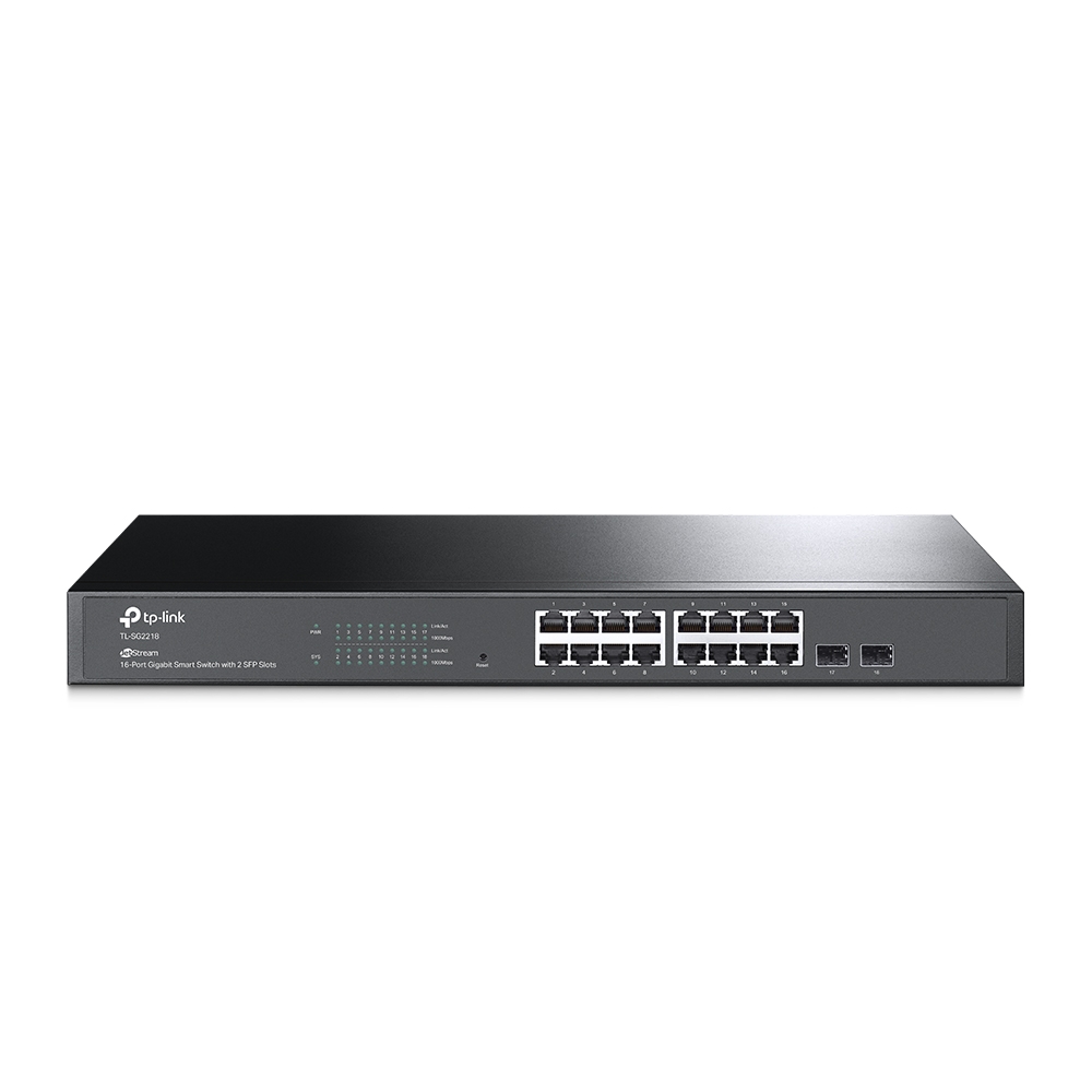 6935364006419 TP-Link SG2218 JetStream 16-Port Gigabit Smart Switch with 2 SFP Slots, Support Omada SDN, L2/L3/L4 QoS, Static Routing,Rack Mountable