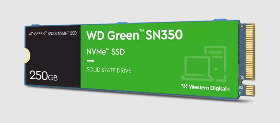 718037880075 Western Digital WD Green SN350 250GB M.2 NVMe SSD PCIe 3.0x4 2400MB/s 1500MB/s R/W 300K/300K IOPS 40TBW 1M Hrs MTTF 3Y WTY (WDS250G2G0C)