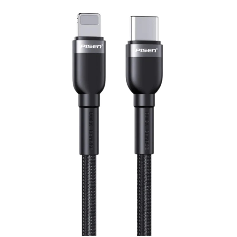 6940735489876 Pisen Braided Lightning to USB-C PD Fast Charge Cable (2M) Black-Supports 3A,Reinforced Wire Treatment for Damage Resistance,Apple iPhone/iPad