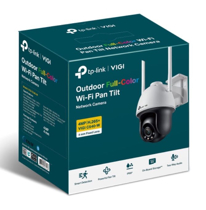 4897098683798 TP-Link VIGI 4MP C540-W(4mm) Outdoor Full-Colour Wi-Fi Pan Tilt Network Camera, 4mm Lens, Smart Detection,3YW