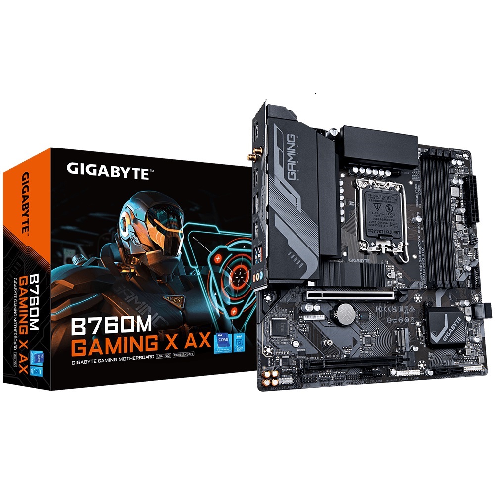 [4719331853228] Gigabyte B760M Gaming X AX Intel LGA 1700 m-ATX Motherboard, 4x DDR5 ~128GB, 1x PCI-E x16, 1x PCI-E x1, 2x M.2, 4x SATA, 3x USB 3.2, 5x USB 2.0, 1 HD