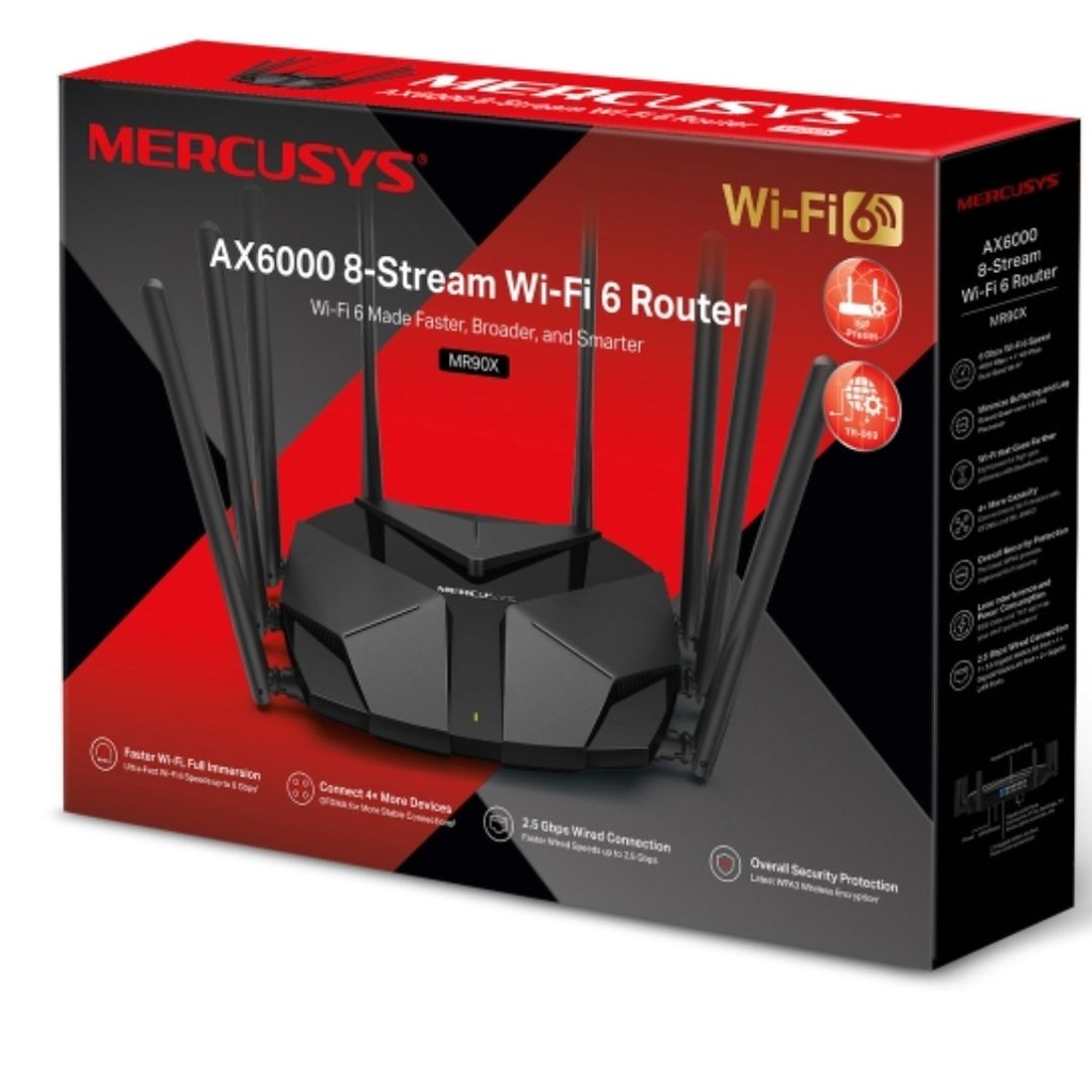 6957939000875 Mercusys MR90X AX6000 8-Stream Wi-Fi 6 Router, Up to 6 Gbps, MU-MIMO, OFDMA,WPA3