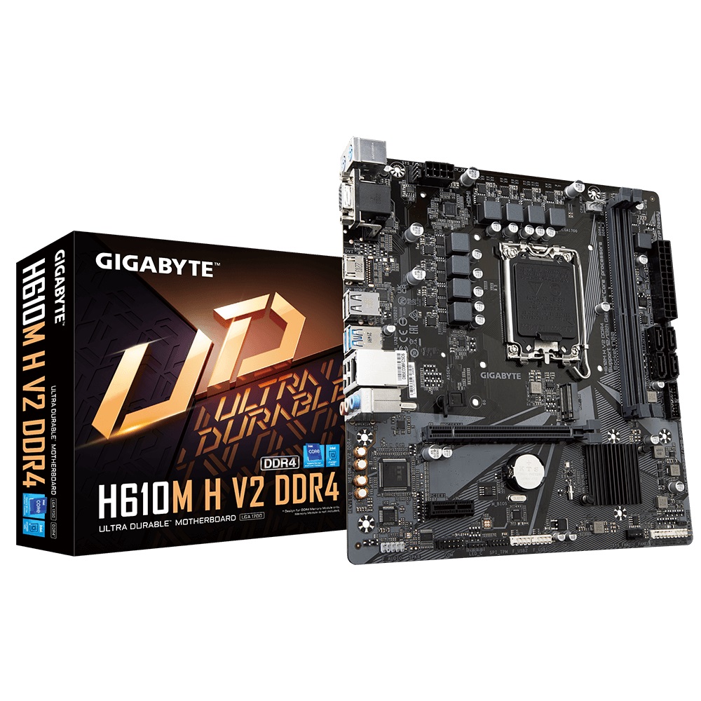 4719331851743 Gigabyte H610M H V2 DDR4 1.0 LGA 1700 mATX Motherboard, 2x DDR4 ~64GB, 1x PCI-E x16, 1x PCI-E x1, 1x M.2, 4x SATA, 2x USB 3.2, 4x USB 2.0