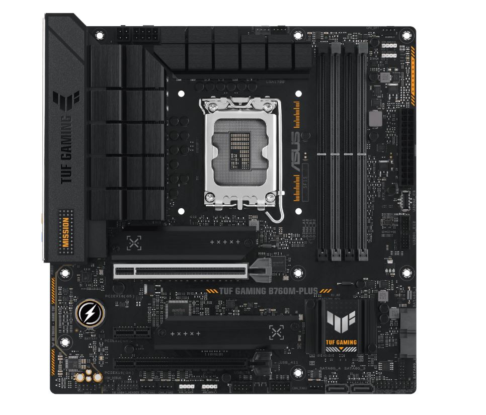 [4711387139356] ASUS B760M TUF GAMING B760M-PLUS Intel LGA1700 mATX Motherboard 192GB, 4xDDR5, 1 x PCIe 5.0 x16 slot, 2 x M.2 slots,4 x SATA,1xHDMI, 1xDP, 2.5Gb Ether
