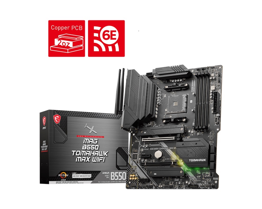 [4719072957957] MSI MAG B550 TOMAHAWK MAX WIFI AM4 ATX MB 4xDDR4-128G  2xPCIEx16 2xPCIEx1 2xM.2  6xSATAIII 1xUSB3.2 2xUSB2.0