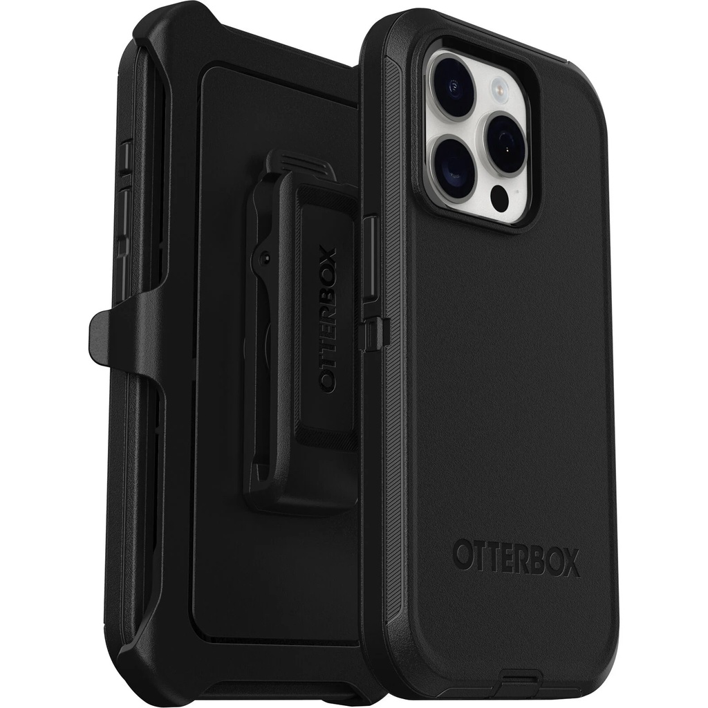 [840304729272] OtterBox Defender Apple iPhone 15 Pro (6.1") Case Black - (77-92536), DROP+ 4X Military Standard, Multi-Layer,Included Holster,7 Years Warranty