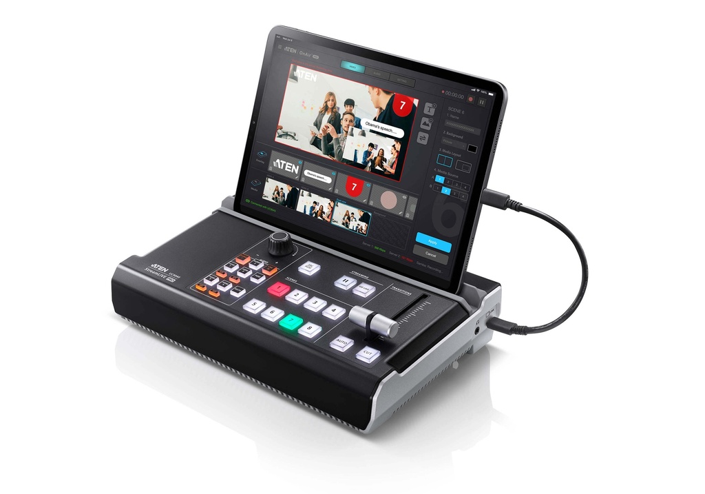 [4710469340079] Aten UC9040 StreamLIVE™ PRO All-in-one Multi-channel AV Mixer. Preset up to 8 scenes, DVE video transition effects, a storyboard like management