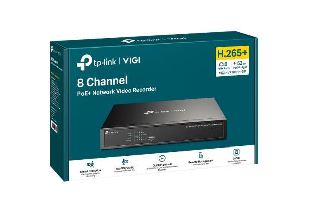 4895252503111 TP-Link VIGI NVR1008H-8P 8 Channel PoE+ Network Video Recorder, 53W PoE Budget, H.265+, 4K Video Output  16MP Decoding Capacity (HDD Not Included)