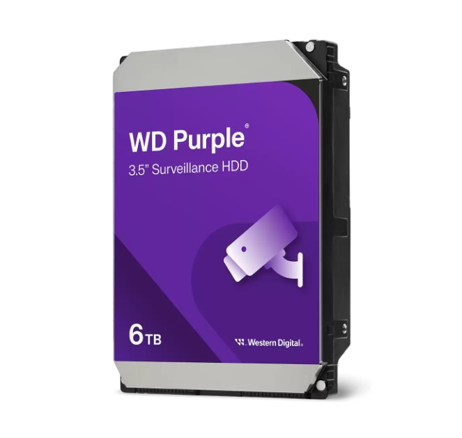 WD64purz-74bwuy0 Western Digital WD Purple 6TB 3.5" Surveillance HDD 5400RPM 64MB SATA3 175MB/s 180TBW 24x7 64 Cameras AV NVR DVR 1.5mil MTBF 3yrs
