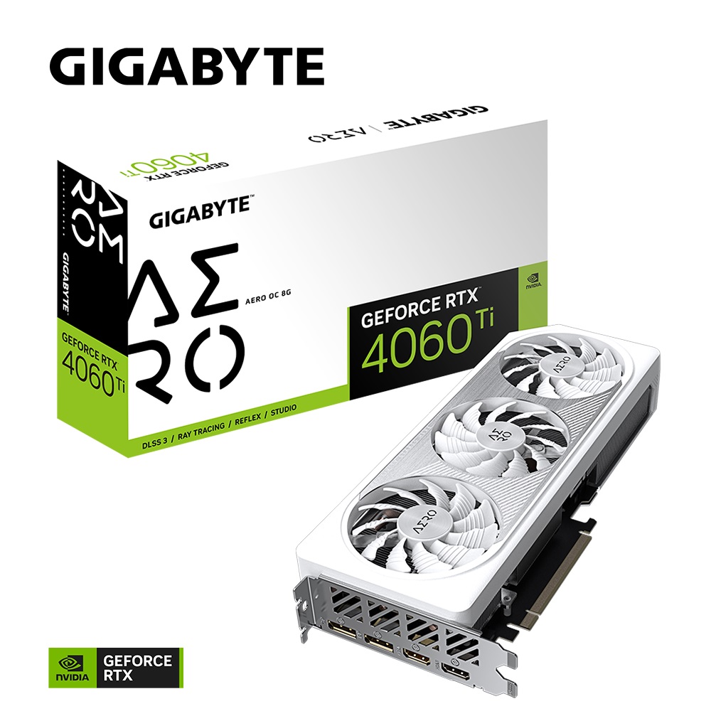 4719331313449 Gigabyte nVidia GeForce RTX 4060 Ti AERO OC 8GD GDDR6 Video Card, PCI-E 4.0, 2580MHz Core Clock, 2x DP 1.4a, 1x HDMI 2.1a