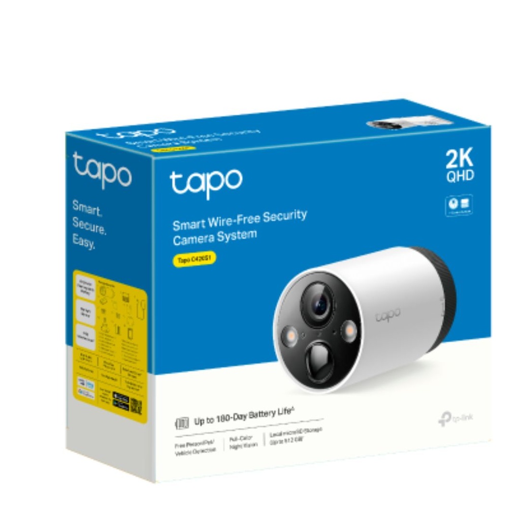 4897098685105 TP-Link Tapo C420S1 Smart Wire-Free Security Camera System, 1-Camera System, 2K (2560x1440) 4MP, 2.4 GHz, 5200mAh rechargeable lithium-ion battery, Su