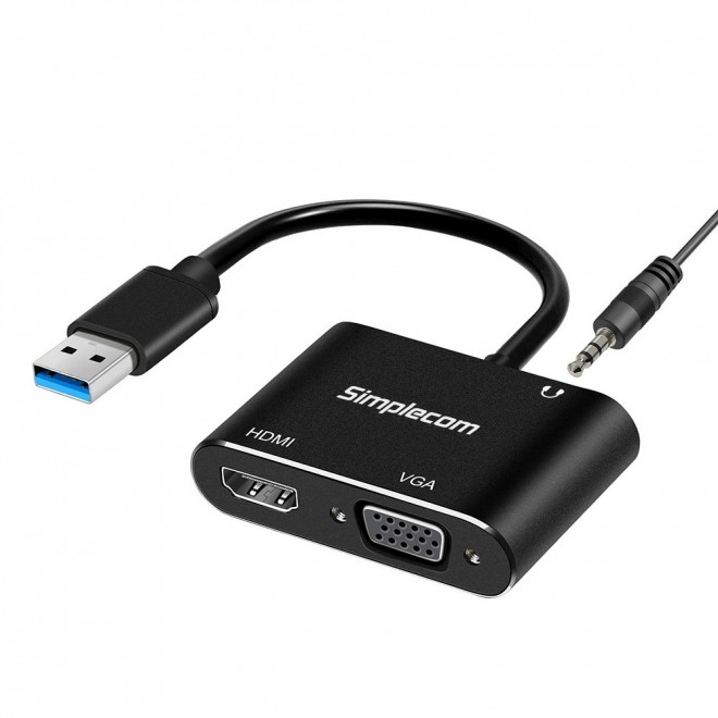 9350414002369 Simplecom DA316A USB to HDMI + VGA Video Card Adapter with 3.5mm Audio
