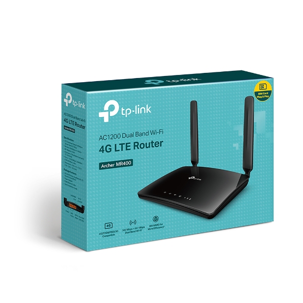 6935364006839 TP-Link Archer MR400 AC1200 APAC Version 150Mbps Wireless Dual Band Router 4G LTE Router 300Mbps/867Mbps 3x100Mbps LAN, B5/B28 T1 Carrier Compatible