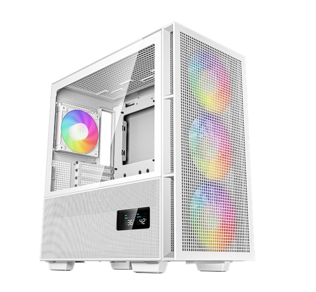 [6933412774877] DeepCool CH560 DIGITAL White High Airflow Mid-Tower ATX Case, Digital Status Display, Magnetic Hybrid Mesh,Tempered Glass, 3 Pre-Installed 140mm Fans