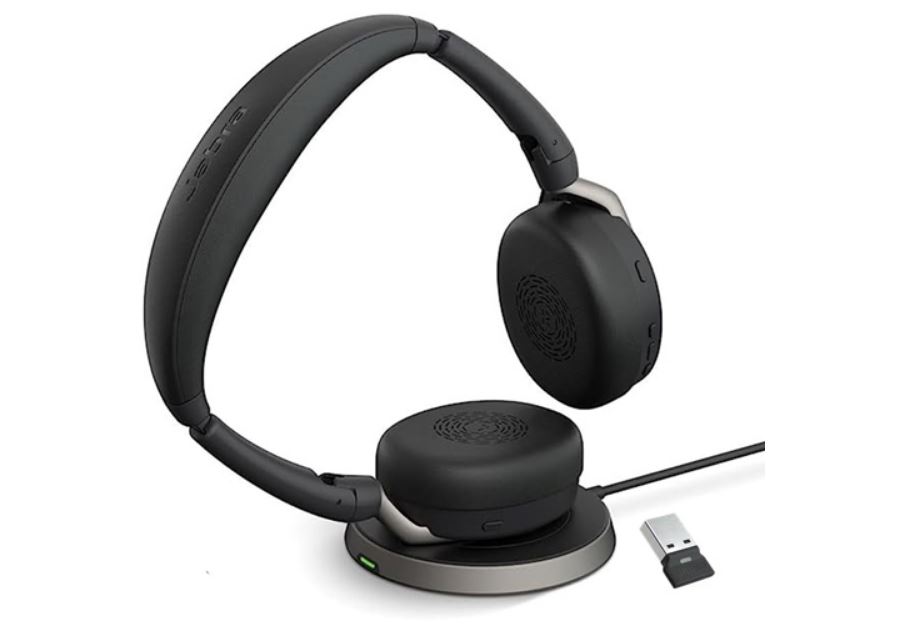 5706991029178 Jabra Evolve2 65 Flex MS Stereo Bluetooth Headset, Link380c USB-C Dongle  Wireless Charging Stand Included, Foldable Design, 2Yr Warranty, ANC