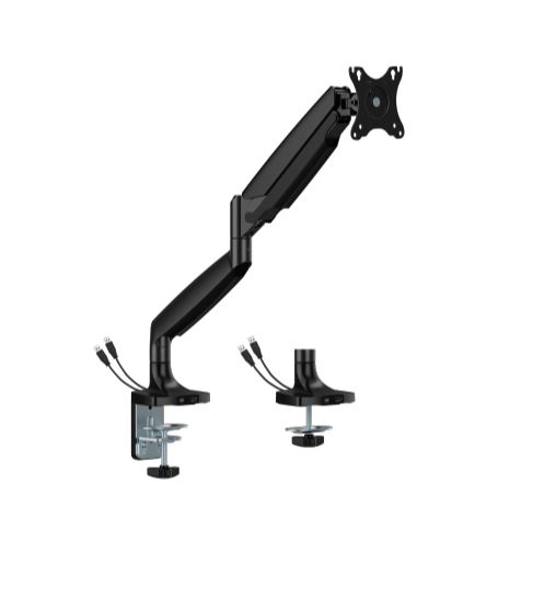 [6956745178303] BrateckLDT82-C012UCE SINGLE SCREEN HEAVY-DUTY MECHANICAL SPRING MONITOR ARM WITH USB PORTS For most 17"~45" Monitors, Matte Black (LS)