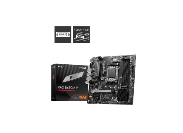 [4711377100953] MSI PRO B650M-P  AMD AM5 mATX Motherboard, 4x DDR5 ~192GB, 1x PCI-E x16, 2x PCI-E x1, 2x M.2, 4x SATA,  6x USB 3.2,  4x USB 2.0, 1x USB Type C