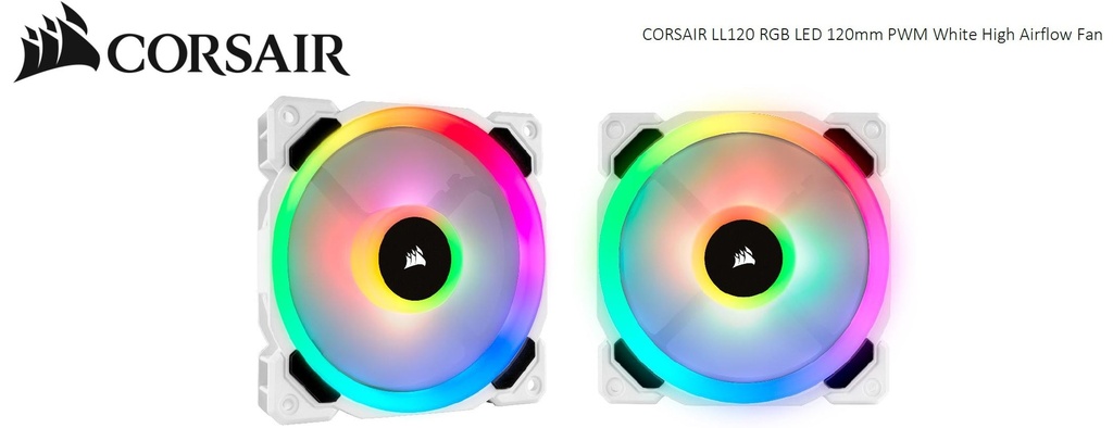 840006605577 Corsair Light Loop Series, White LL120 RGB, 120mm Dual Light Loop RGB LED PWM Fan, Single Pack
