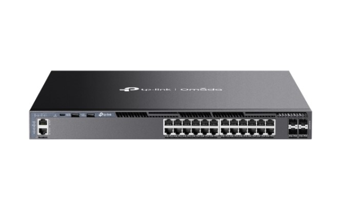 4895252501476 TP-Link SG6428X Omada 24-Port Gigabit Stackable L3 Managed Switch with 4 10GE SFP+ Slots, 24× Gigabit RJ45 Ports, 4× 10G SFP+ Slots, RJ45/Type C USB C