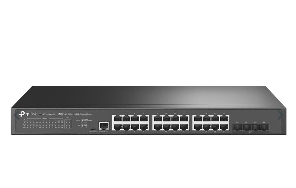 4897098689745 TP-Link SG3428X-M2 Omada 24-Port 2.5GBASE-T L2+ Managed Switch with 4 10GE SFP+ Slots, Integration with Omada SDN Controller, Static Routing, OAM, DDM
