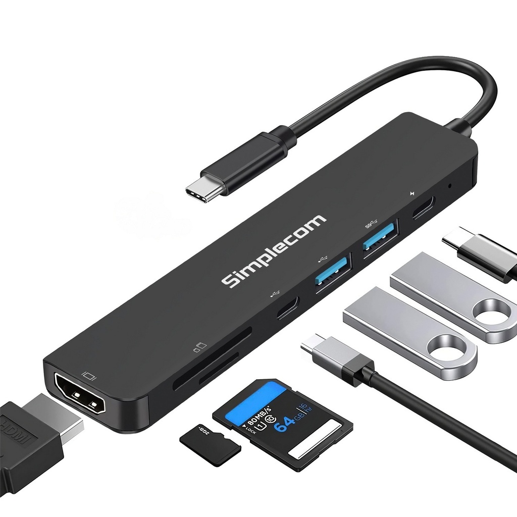 9350414003250 Simplecom CH547 USB-C 7-in-1 Multiport Adapter USB Hub HDMI Card Reader PD