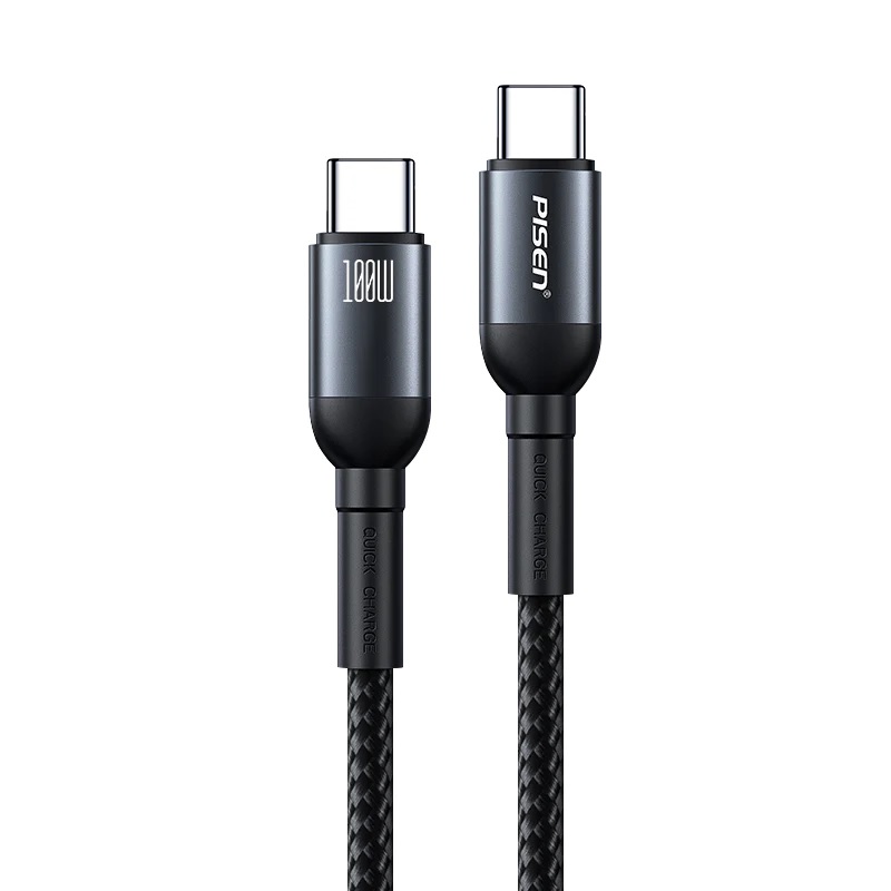 6902957181242 Pisen Braided USB-C to USB-C 100W PD Fast Charge Cable (1M) Black - Bend-Resistant, Samsung Galaxy,Apple iPhone,iPad,MacBook,Google,OPPO,Nokia,Laptop