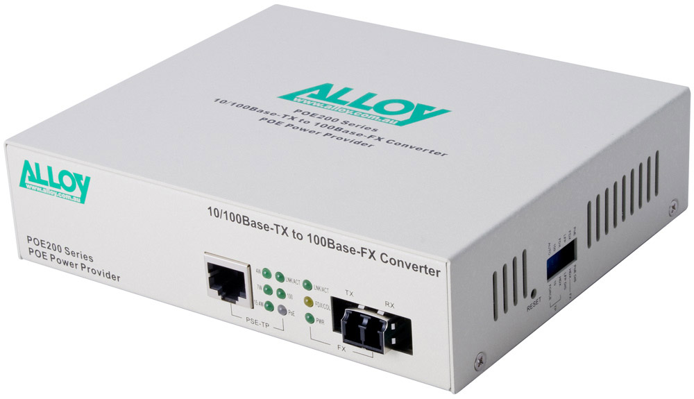 [NHA-POE200LC] Alloy POE200LC 10/100Base-TX to 100Base-FX Multimode Fibre (LC) Converter, provides PoE power (RJ-45). 2km