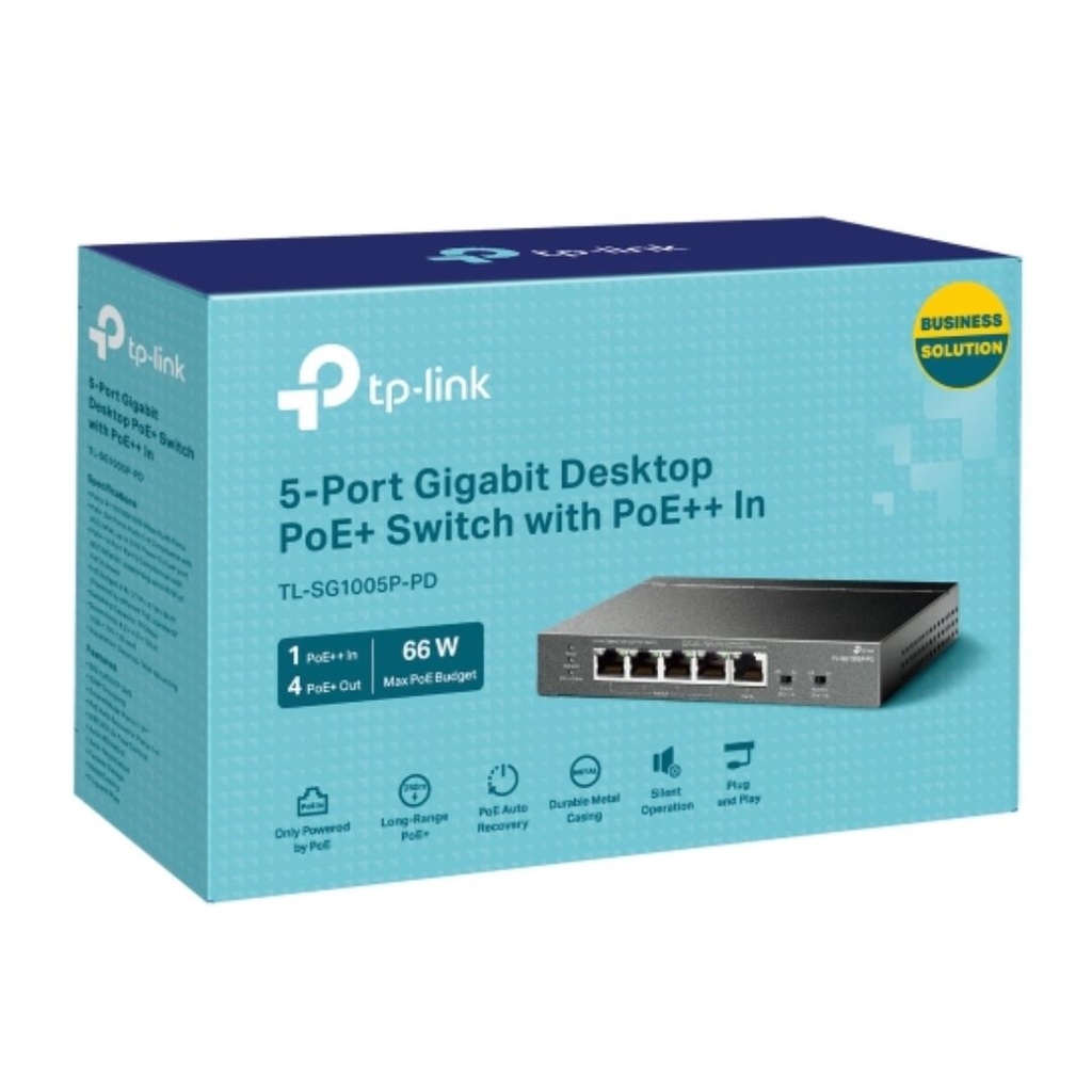 4895252501117 TP-Link TL-SG1005P-PD 5-Port Gigabit Desktop PoE+ Switch with 1-Port PoE++ In and 4-Port PoE+Out