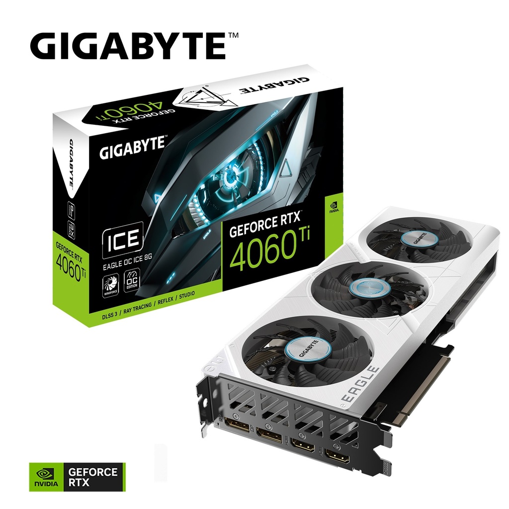 [4719331354350] Gigabyte nVidia GeForce RTX 4060 Ti EAGLE OC ICE-8GD GDDR6 Video Card, PCI-E 4.0, 2550MHz Core Clock, 2x DP 1.4a, 2x HDMI 2.1a